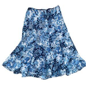 Blue White Navy Digital Floral Mesh Overlay Summer Vintage 2000s Y2K Midi Skirt